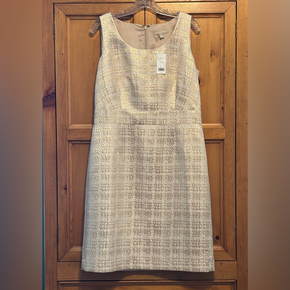 Banana Republic Gold Houndstooth Sleeveless Sheath Dress